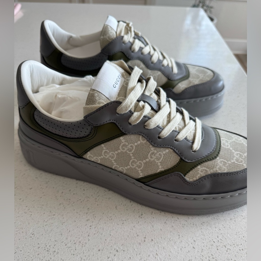 Gucci Calfskin Mesh GG Monogram Mens Chunky Sneakers